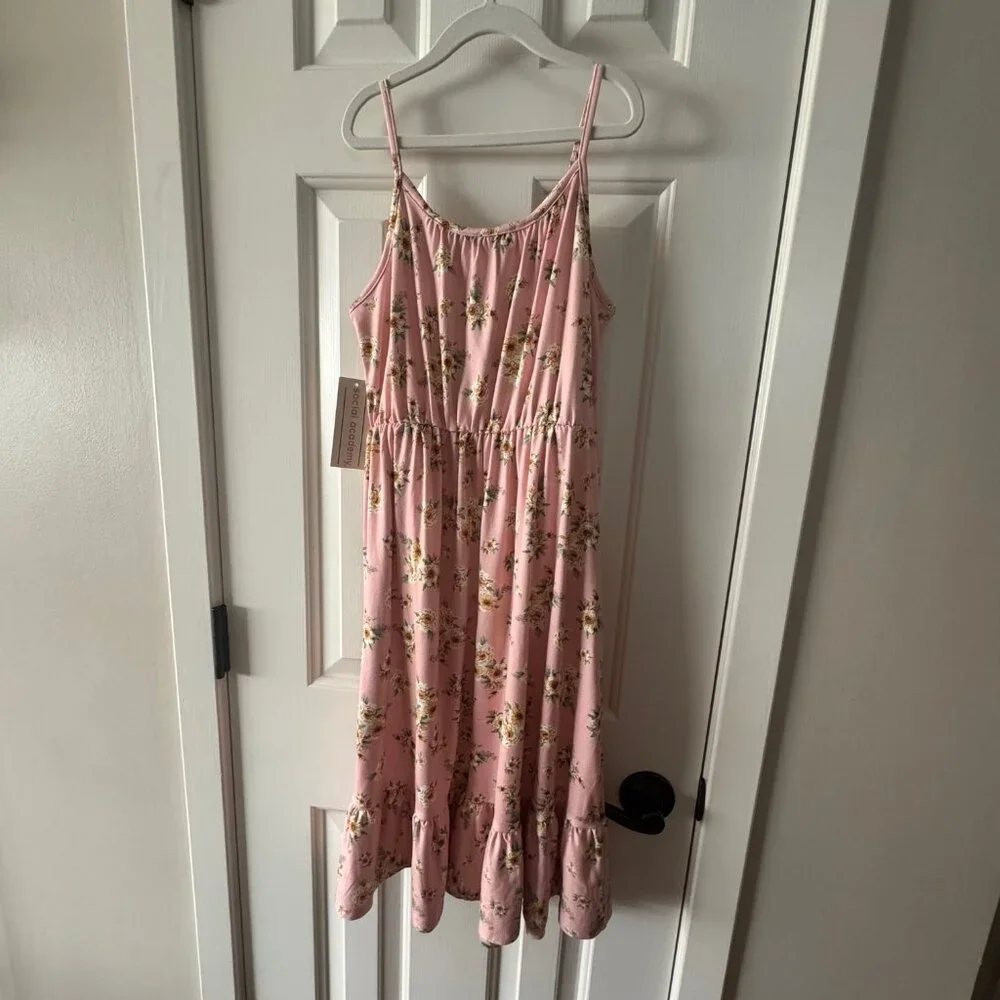 Social Academy Girls Pink Sunflower Print Maxi Dress Size 10 New with Tag